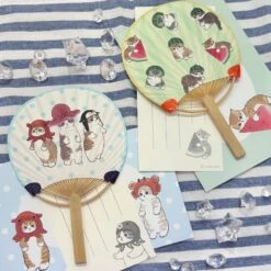 【Order】Mofusand Cat Japanese Bamboo Fan Shaped Greeting Card Multi-Purpose Card